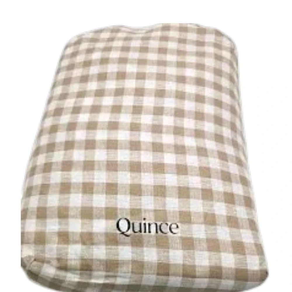 New! Quince Queen Organic Crisp Classic Percale Cotton Gingham Duvet Cafe